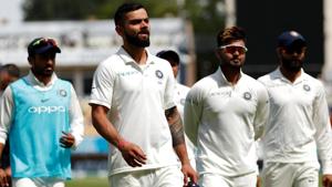 Virat Kohli reacts at the end of the second Test match between India and England at Lord’s.(REUTERS) Virat Kohli reacts at the end of the second Test match between India and England at Lord’s.(REUTERS)