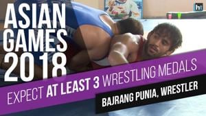<p>India can expect at least three wrestling medals at the Asian Games 2018 that begin this month in Jakarta, says Commonwealth Games gold medallist Bajrang Punia. </p><p>Bajrang Punia says he is expecting three to four medals in the upcoming Games for India's wrestlers. Punia says Asian Games are tougher than the Commonwealth Games. </p><p>Bajrang Punia and the rest of the Indian wrestling contingent were given an official sendoff in Delhi last week. The wrestlers were upbeat and happy with their preparations. </p> <p>India can expect at least three wrestling medals at the Asian Games 2018 that begin this month in Jakarta, says Commonwealth Games gold medallist Bajrang Punia. </p><p>Bajrang Punia says he is expecting three to four medals in the upcoming Games for India's wrestlers. Punia says Asian Games are tougher than the Commonwealth Games. </p><p>Bajrang Punia and the rest of the Indian wrestling contingent were given an official sendoff in Delhi last week. The wrestlers were upbeat and happy with their preparations. </p>