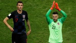 Croatia's Mario Mandzukic and Danijel Subasic at Luzhniki Stadium, Moscow.(REUTERS) Croatia's Mario Mandzukic and Danijel Subasic at Luzhniki Stadium, Moscow.(REUTERS)