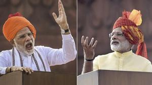 Prime Minister Narendra Modi in different turbans at his last Independence Day addresses from the historic Red Fort in New Delhi.(PTI Photo) Prime Minister Narendra Modi in different turbans at his last Independence Day addresses from the historic Red Fort in New Delhi.(PTI Photo)