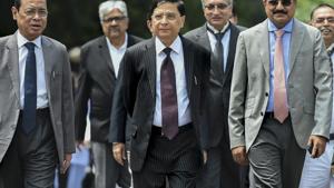 CJI Dipak Misra was addressing a gathering of lawyers on the Supreme Court lawns after he unfurled the Indian flag.(PTI)