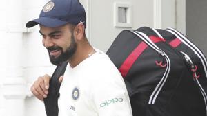 India captain Virat Kohli arrives for a nets session ahead of the third Test Match between England and India at Trent Bridge in Nottingham.(AP) India captain Virat Kohli arrives for a nets session ahead of the third Test Match between England and India at Trent Bridge in Nottingham.(AP)