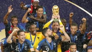 France's Hugo Lloris lifts the trophy as they celebrate winning the World Cup.(Reuters) France's Hugo Lloris lifts the trophy as they celebrate winning the World Cup.(Reuters)