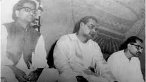 (From L) Rambhau Mhalgi, Atal Bihari Vajpayee and Pandit Deen Dayal Upadhyay during a Bharatiya Jana Sangh meet.(HT File Photo) (From L) Rambhau Mhalgi, Atal Bihari Vajpayee and Pandit Deen Dayal Upadhyay during a Bharatiya Jana Sangh meet.(HT File Photo)
