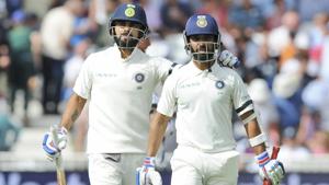Virat Kohli and Ajinkya Rahane shone with the bat for India as they finished on a solid 307/6 at stumps on the first day of the third Test against England on Saturday.(AP) Virat Kohli and Ajinkya Rahane shone with the bat for India as they finished on a solid 307/6 at stumps on the first day of the third Test against England on Saturday.(AP)