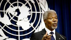 File photo of former United Nations secretary general Kofi Annan during a news conference at UN headquarters in New York.(REUTERS) File photo of former United Nations secretary general Kofi Annan during a news conference at UN headquarters in New York.(REUTERS)