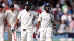 Cricket - England v India - Third Test - Trent Bridge, Nottingham, Britain - August 18, 2018 India's Virat Kohli and Ajinkya Rahane walk off the pitch for tea(REUTERS)