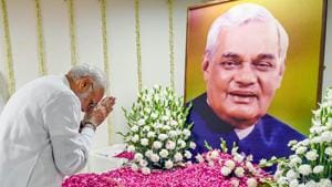 Prime Minister Narendra Modi pays tribute to former prime minister Atal Bihari Vajpayee at an all-party condolence meeting in New Delhi on August 20.(PTI Photo)