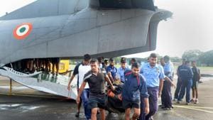 Rescue teams and local panchayats in the process of evacuating people from landslip-prone areas to relief camps at Kottayam district in Kerala on Monday.(PTI Photo) Rescue teams and local panchayats in the process of evacuating people from landslip-prone areas to relief camps at Kottayam district in Kerala on Monday.(PTI Photo)