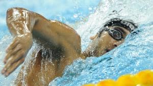 Vikram Virdhawal Khade of India competes in the men's 4x100m freestyle relay heats in the swimming event of the 16th Asian Games in Guangzhou on November 16, 2010.(AFP/Getty Images)