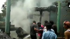 Fire breaks out at an AC plant of Doordarshan Bhawan at Mandi House on Wednesday.(ANI Photo/Twitter) Fire breaks out at an AC plant of Doordarshan Bhawan at Mandi House on Wednesday.(ANI Photo/Twitter)