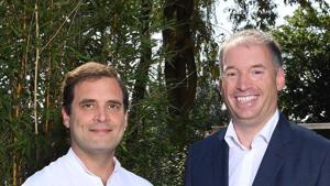 Congress president Rahul Gandhi with minister of State and Member of the Bundestag, Niels Annen, on August 22.(Twitter/@INCIndia) Congress president Rahul Gandhi with minister of State and Member of the Bundestag, Niels Annen, on August 22.(Twitter/@INCIndia)