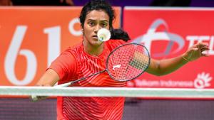 PV SIndhu in action against Gregoria Mariska Tunjung at Asian Games 2018.(PTI) PV SIndhu in action against Gregoria Mariska Tunjung at Asian Games 2018.(PTI)