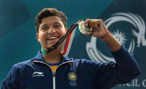 Indian shooter Shardul Vihan celebrates after winning silver medal in Men's Double Trap event during the 18th Asian Games Jakarta Palembang 2018, in Indonesia , Aug 23(PTI) Indian shooter Shardul Vihan celebrates after winning silver medal in Men's Double Trap event during the 18th Asian Games Jakarta Palembang 2018, in Indonesia , Aug 23(PTI)