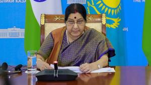 External affairs minister Sushma Swaraj in Astana.(PTI File Photo) External affairs minister Sushma Swaraj in Astana.(PTI File Photo)