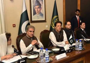 Pakistan’s Prime Minister Imran Khan (centre) attends a briefing at the foreign ministry in Islamabad, Pakistan, August 24, 2018(AP) Pakistan’s Prime Minister Imran Khan (centre) attends a briefing at the foreign ministry in Islamabad, Pakistan, August 24, 2018(AP)