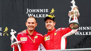 Formula One F1 - Belgian Grand Prix - Spa-Francorchamps, Stavelot, Belgium - August 26, 2018 Ferrari's Sebastian Vettel celebrates with a trophy on the podium after winning the race REUTERS/Francois Lenoir(REUTERS) Formula One F1 - Belgian Grand Prix - Spa-Francorchamps, Stavelot, Belgium - August 26, 2018 Ferrari's Sebastian Vettel celebrates with a trophy on the podium after winning the race REUTERS/Francois Lenoir(REUTERS)