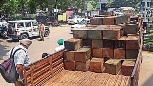 Ballot boxes being taken from the DC office for maintenance in the wake of panchayat elections in Ludhiana on Sunday.(HT Photo) Ballot boxes being taken from the DC office for maintenance in the wake of panchayat elections in Ludhiana on Sunday.(HT Photo)