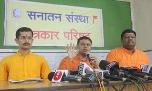 Representatives of Sanatan Sanstha addressed a press conference in Mumbai, on Monday, during which they said all those arrested by Maharashtra ATS are not a part of their organisation.(HT File) Representatives of Sanatan Sanstha addressed a press conference in Mumbai, on Monday, during which they said all those arrested by Maharashtra ATS are not a part of their organisation.(HT File)