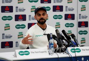 Cricket - India Press Conference - Ageas Bowl, West End, Britain - August 29, 2018 India's Virat Kohli during the press conference.(REUTERS) Cricket - India Press Conference - Ageas Bowl, West End, Britain - August 29, 2018 India's Virat Kohli during the press conference.(REUTERS)