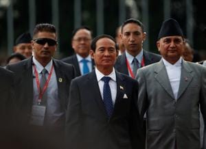Myanmar's president Win Myint (C) arrives at Tribhuvan International Airport to attend the Bay of Bengal Initiative for Multi-Sectoral Technical and Economic Cooperation (BIMSTEC) summit in Kathmandu.(REUTERS) Myanmar's president Win Myint (C) arrives at Tribhuvan International Airport to attend the Bay of Bengal Initiative for Multi-Sectoral Technical and Economic Cooperation (BIMSTEC) summit in Kathmandu.(REUTERS)