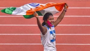 Indian athlete Swapna Barman celebrates after winning the gold medal in the women's Heptathlon event at the 18th Asian Games, in Jakarta, Indonesia on Wednesday, Aug 29, 2018.(PTI) Indian athlete Swapna Barman celebrates after winning the gold medal in the women's Heptathlon event at the 18th Asian Games, in Jakarta, Indonesia on Wednesday, Aug 29, 2018.(PTI)
