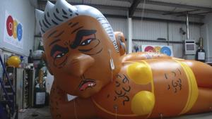 In this Wednesday, Aug. 29, 2018 photo provided by Yanny Bruere, a blimp of London Mayor Sadiq Khan is photographed in a workshop, in Oxfordshire, England. Critics of London Mayor Sadiq Khan have been given permission to fly a giant balloon depicting him dressed in a bikini over London.(AP) In this Wednesday, Aug. 29, 2018 photo provided by Yanny Bruere, a blimp of London Mayor Sadiq Khan is photographed in a workshop, in Oxfordshire, England. Critics of London Mayor Sadiq Khan have been given permission to fly a giant balloon depicting him dressed in a bikini over London.(AP)
