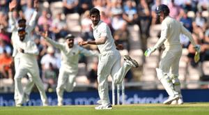 India's Jasprit Bumrah (C) celebrates after bowling out England's Keaton Jennings (R) during the first day of the fourth Test cricket match between England and India at the Ageas Bowl in Southampton, southwest England on August 30, 2018.(AFP) India's Jasprit Bumrah (C) celebrates after bowling out England's Keaton Jennings (R) during the first day of the fourth Test cricket match between England and India at the Ageas Bowl in Southampton, southwest England on August 30, 2018.(AFP)
