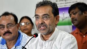 Union minister and Rashtriya Lok Samta Party (RLSP) chief Upendra Kushwaha addresses a press conference at the party office, in Patna.(PTI File Photo) Union minister and Rashtriya Lok Samta Party (RLSP) chief Upendra Kushwaha addresses a press conference at the party office, in Patna.(PTI File Photo)