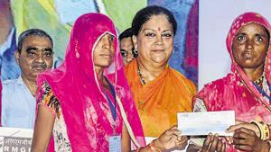 Rajasthan Chief Minister Vasundhara Raje at a public rally during her Rajasthan Gaurav Yatra, at Jaitaran on Wednesday, August 29, 2018.(PTI) Rajasthan Chief Minister Vasundhara Raje at a public rally during her Rajasthan Gaurav Yatra, at Jaitaran on Wednesday, August 29, 2018.(PTI)