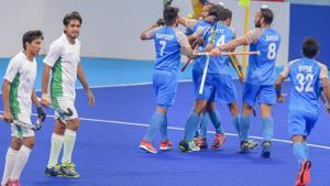 Jakarta: Indian hockey player Akashdeep Singh celebrates with teammates after scoring their first goal against Pakistan during the India-Pakistan bronze medal Men's hockey match at the 18th Asian Games 2018, in Jakarta, Indonesia on Saturday, Sept 1, 2018.(PTI) Jakarta: Indian hockey player Akashdeep Singh celebrates with teammates after scoring their first goal against Pakistan during the India-Pakistan bronze medal Men's hockey match at the 18th Asian Games 2018, in Jakarta, Indonesia on Saturday, Sept 1, 2018.(PTI)