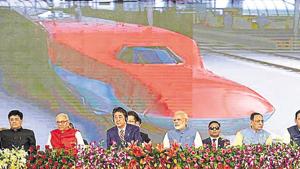 Prime Minister Narendra Modi and Japan's Prime Minister Shinzo Abe (3rd L) attending a ground breaking ceremony for the Mumbai-Ahmedabad high speed rail project in Ahmedabad.(AFP) Prime Minister Narendra Modi and Japan's Prime Minister Shinzo Abe (3rd L) attending a ground breaking ceremony for the Mumbai-Ahmedabad high speed rail project in Ahmedabad.(AFP)