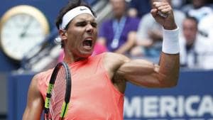 Rafael Nadal, of Spain, reacts against Karen Khachanov, of Russia, during the third round of the US Open tennis tournament.(AP)