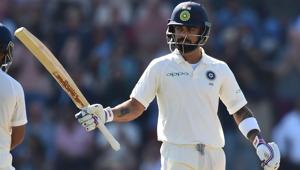 Virat Kohli scored his 19th Test fifty during the fourth day of the fourth Test against England at the Ageas Bowl in Southampton on Sunday.(AFP) Virat Kohli scored his 19th Test fifty during the fourth day of the fourth Test against England at the Ageas Bowl in Southampton on Sunday.(AFP)