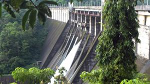The Modak Sagar is 99.9% full.(HT FIL) The Modak Sagar is 99.9% full.(HT FIL)