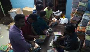 Notebooks are sorted at Bapuji Smaraka Vayanashala, Perumkulam, Kottarakkara.(HT Photo) Notebooks are sorted at Bapuji Smaraka Vayanashala, Perumkulam, Kottarakkara.(HT Photo)