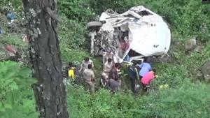 Police, locals and rescue personnel at the site of the mishap.(ANI/Twitter) Police, locals and rescue personnel at the site of the mishap.(ANI/Twitter)