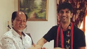 Sushant Singh Rajput poses with Nagaland CM, Neiphiu Rio. Sushant Singh Rajput poses with Nagaland CM, Neiphiu Rio.