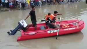 Rescue operation underway in the Brahmaputra river in Assam on September 5.(ANI Photo/Twitter) Rescue operation underway in the Brahmaputra river in Assam on September 5.(ANI Photo/Twitter)