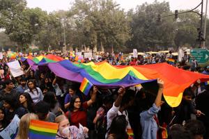 LGBT members and supporters participate in the Delhi's Queer Pride March from Barakhamba Road to Jantar Mantar, on November 12, 2017 in New Delhi.(Hindustan Times) LGBT members and supporters participate in the Delhi's Queer Pride March from Barakhamba Road to Jantar Mantar, on November 12, 2017 in New Delhi.(Hindustan Times)