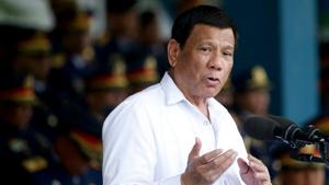 Philippines president Rodrigo Duterte gestures while addressing police force to mark the 117th Philippine National Police Service anniversary at Camp Crame in Quezon city northeast of Manila.(AP FIle Photo) Philippines president Rodrigo Duterte gestures while addressing police force to mark the 117th Philippine National Police Service anniversary at Camp Crame in Quezon city northeast of Manila.(AP FIle Photo)