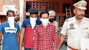 The accused in police custody in Amritsar on Wednesday.(HT Photo) The accused in police custody in Amritsar on Wednesday.(HT Photo)