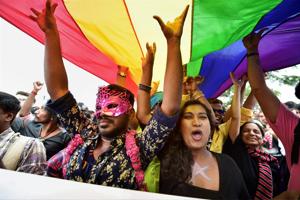 In this file photo dated November 26, 2017, members and supporters of the LGBT community are seen during Namma Pride Bengaluru Queer Habba rally, in Bengaluru. On September 6, a five-judge Constitution bench of the Supreme Court , unanimously decriminalised part of the 158-year-old colonial law under Section 377 of the IPC which criminalises consensual unnatural sex(PTI) In this file photo dated November 26, 2017, members and supporters of the LGBT community are seen during Namma Pride Bengaluru Queer Habba rally, in Bengaluru. On September 6, a five-judge Constitution bench of the Supreme Court , unanimously decriminalised part of the 158-year-old colonial law under Section 377 of the IPC which criminalises consensual unnatural sex(PTI)
