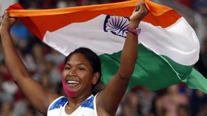 Swapna Barman won India’s first-ever heptathlon gold medal at the Asian Games in Jakarta.(REUTERS) Swapna Barman won India’s first-ever heptathlon gold medal at the Asian Games in Jakarta.(REUTERS)