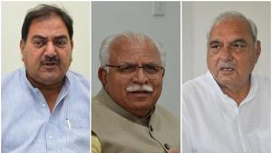 INLD leader Abhay Chautala, chief minister Manohar Lal Khattar and Congress leader and former CM Bhupinder Singh Hooda. INLD leader Abhay Chautala, chief minister Manohar Lal Khattar and Congress leader and former CM Bhupinder Singh Hooda.