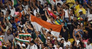 Indian fans celebrate after their team's victory against Pakistan in the men's field hockey bronze medal match between India and Pakistan at the 2018 Asian Games in Jakarta on September 1, 2018. (Photo by AAMIR QURESHI / AFP)(AFP) Indian fans celebrate after their team's victory against Pakistan in the men's field hockey bronze medal match between India and Pakistan at the 2018 Asian Games in Jakarta on September 1, 2018. (Photo by AAMIR QURESHI / AFP)(AFP)