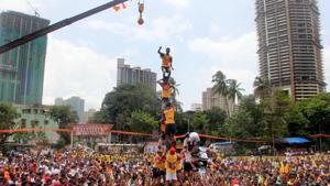 Govindas form a human pyramid as part of dahi handi celebrations in Mumbai on September 3.(HT FILE) Govindas form a human pyramid as part of dahi handi celebrations in Mumbai on September 3.(HT FILE)