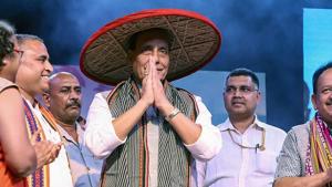 Home Minister Rajnath Singh during a gathering at North-East Students Festival, in New Delhi, Saturday, Sept 8, 2018.(PTI) Home Minister Rajnath Singh during a gathering at North-East Students Festival, in New Delhi, Saturday, Sept 8, 2018.(PTI)