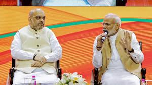 Prime Minister Narendra Modi and BJP president Amit Shah during the BJP’s national executive meeting in Delhi on September 9.(PTI) Prime Minister Narendra Modi and BJP president Amit Shah during the BJP’s national executive meeting in Delhi on September 9.(PTI)