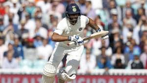 Hanuma Vihari takes a run during his innings of 56 at the Oval on Sunday.(AFP)